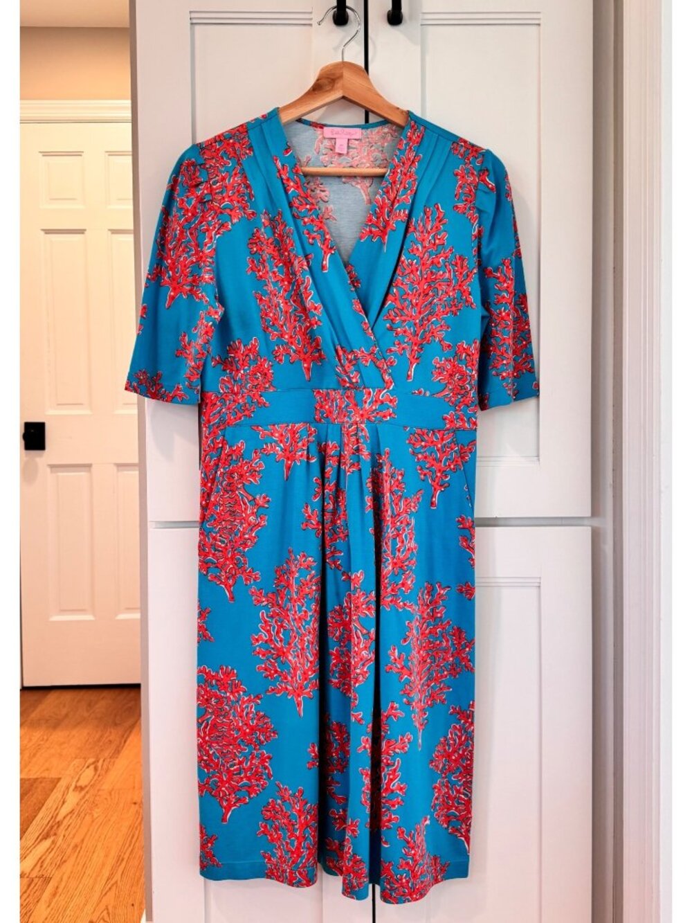 Lilly Pulitzer Short Sleeve Bellanna Dress Turquoise Coral Print Size Medium